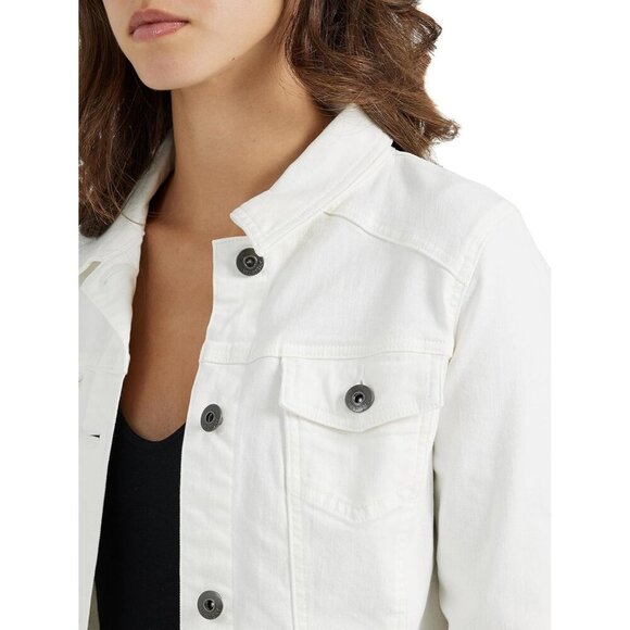 Brand New women White Cotton Denim Jacket Casual Button Front Stretch - Picture 3 of 4